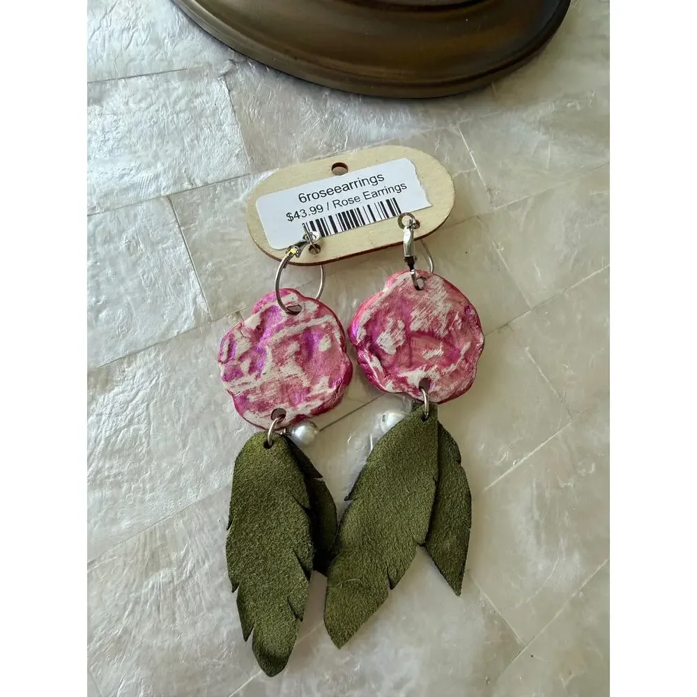 A Rare Bird Rose Leaf Pearl drop Earrings